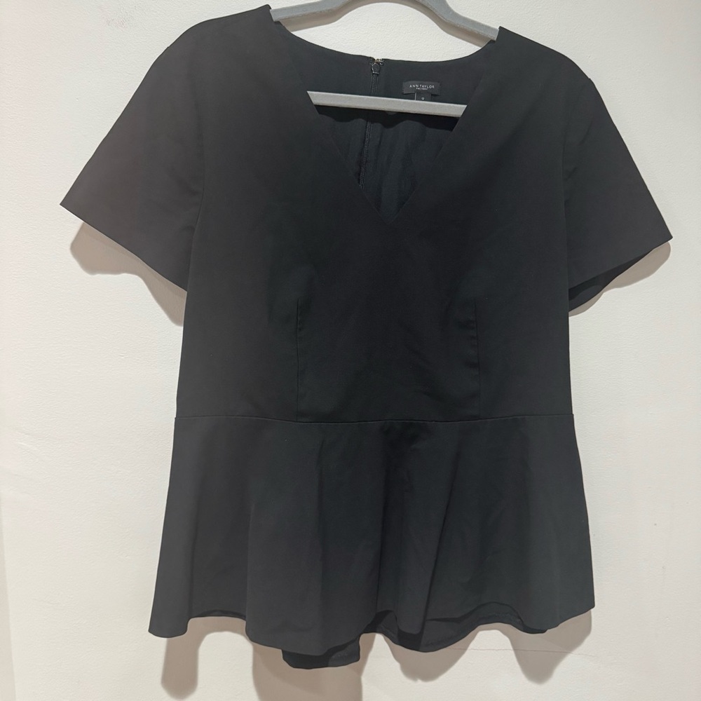 Ann Taylor Black Peplum Short-Sleeve Blouse